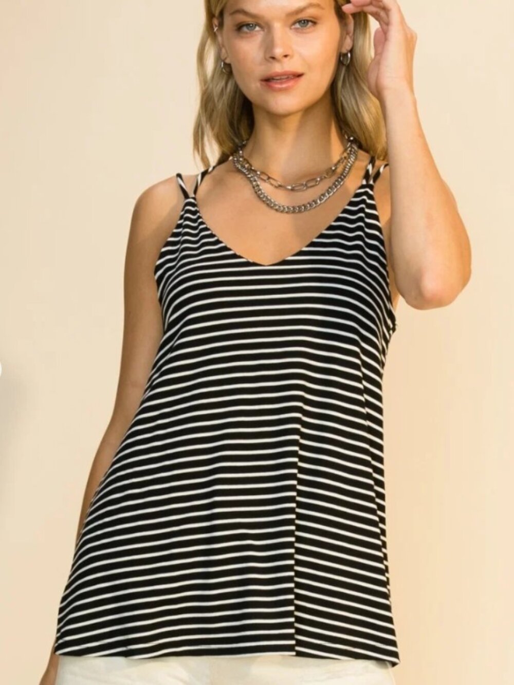 Striped Sailor Black Double Strap Tank Top